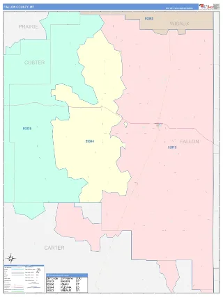 Fallon County, MT ColorCast style ZIP Code wall map