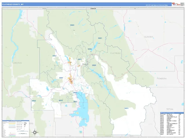 Flathead County, MT ZIP Code Wall Map, Business Reference style