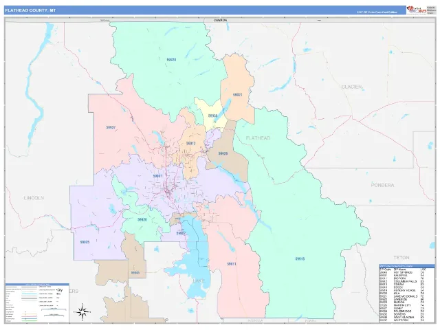Flathead County, MT ZIP Code Wall Map, ColorCast style