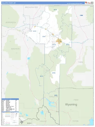 Gallatin County, MT Business Reference style ZIP Code wall map