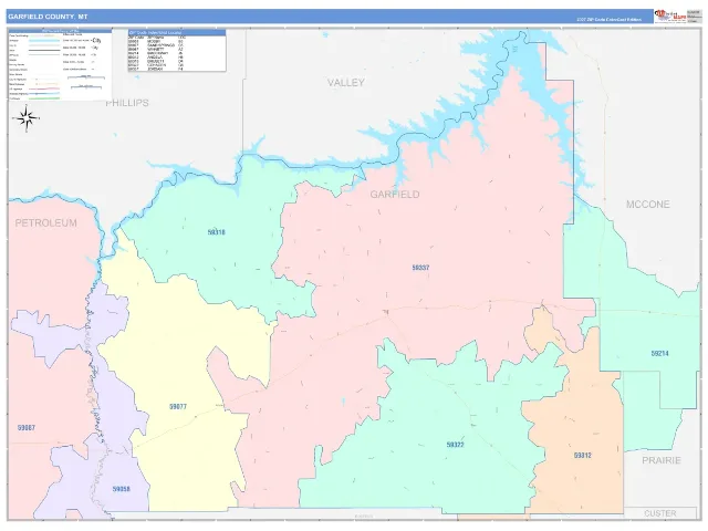 Garfield County, MT ZIP Code Wall Map, ColorCast style