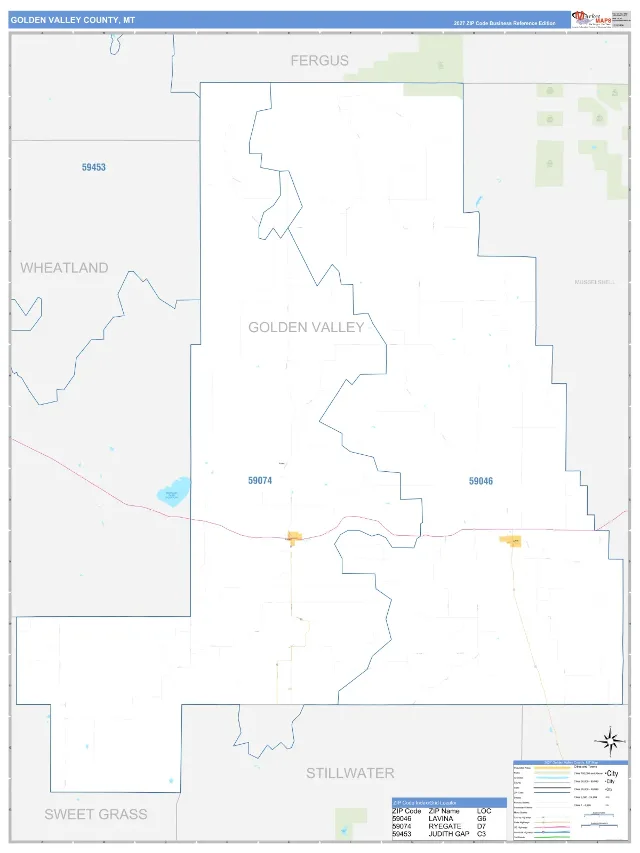 Golden Valley County, MT ZIP Code Wall Map, Business Reference style