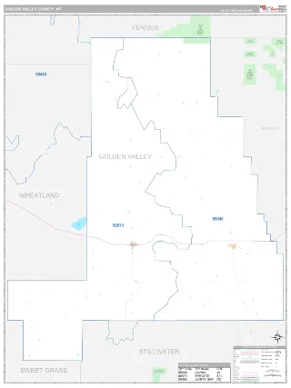 Golden Valley County, MT Classic style ZIP Code wall map