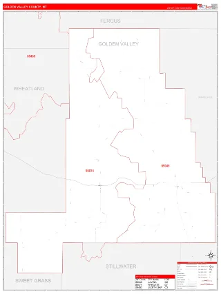 Golden Valley County, MT RedLine style ZIP Code wall map