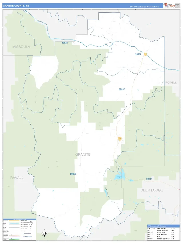 Granite County, MT ZIP Code Wall Map, Business Reference style