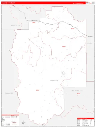 Granite County, MT RedLine style ZIP Code wall map