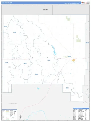 Hill County, MT Business Reference style ZIP Code wall map