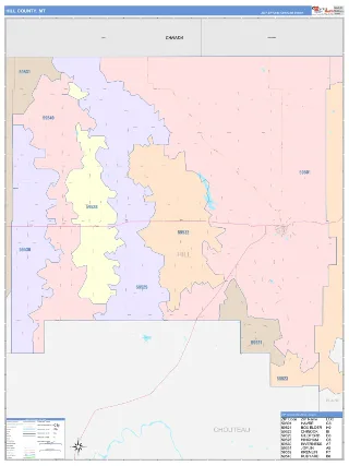 Hill County, MT ColorCast style ZIP Code wall map