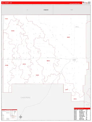 Hill County, MT RedLine style ZIP Code wall map