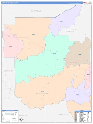 Judith Basin County, MT ColorCast style ZIP Code wall map