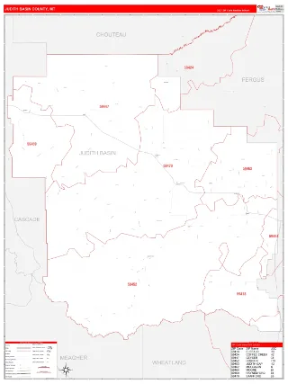 Judith Basin County, MT RedLine style ZIP Code wall map