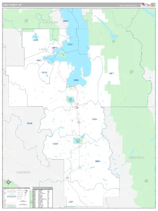 Lake County, MT Classic style ZIP Code wall map