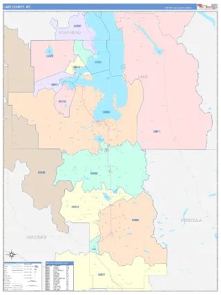 Lake County, MT ColorCast style ZIP Code wall map