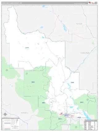 Lewis and Clark County, MT Classic style ZIP Code wall map