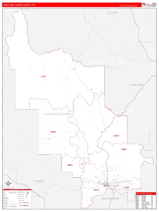 Lewis and Clark County, MT RedLine style ZIP Code wall map