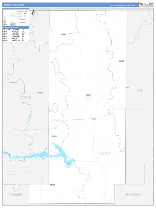 Liberty County, MT Business Reference style ZIP Code wall map