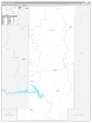 Liberty County, MT Classic style ZIP Code wall map