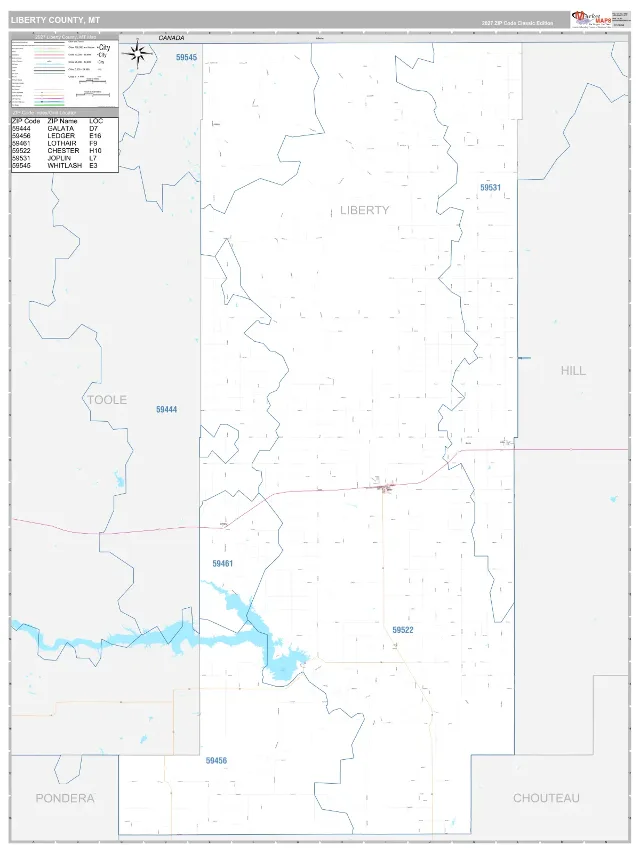 Liberty County, MT ZIP Code Wall Map, Classic style