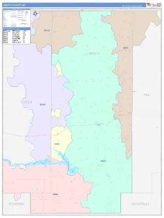 Liberty County, MT ColorCast style ZIP Code wall map