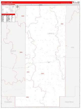 Liberty County, MT RedLine style ZIP Code wall map