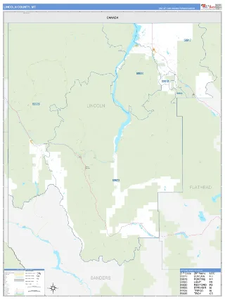 Lincoln County, MT Business Reference style ZIP Code wall map