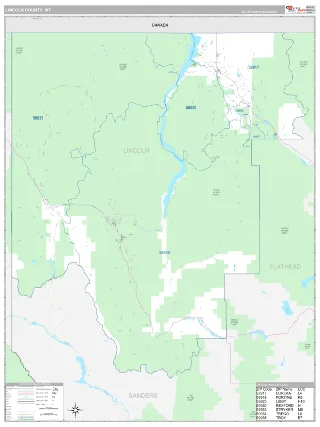 Lincoln County, MT Classic style ZIP Code wall map