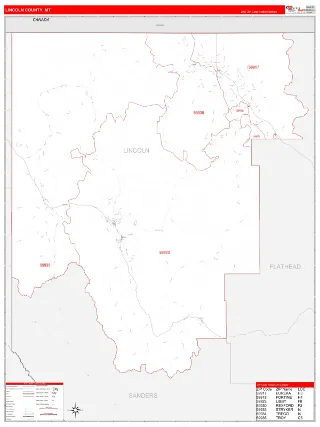 Lincoln County, MT RedLine style ZIP Code wall map