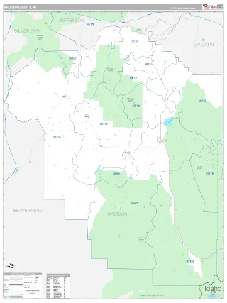 Madison County, MT Classic style ZIP Code wall map