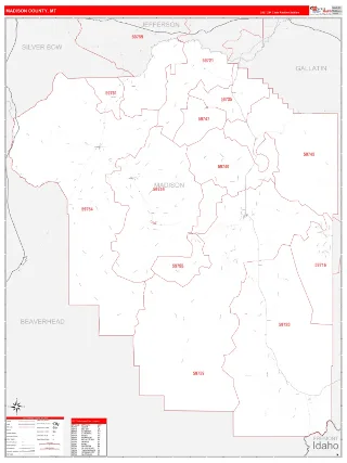 Madison County, MT RedLine style ZIP Code wall map