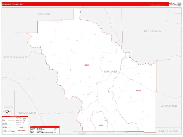 Meagher County, MT ZIP Code Wall Map, RedLine style