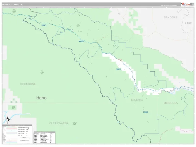 Mineral County, MT ZIP Code Wall Map, Classic style
