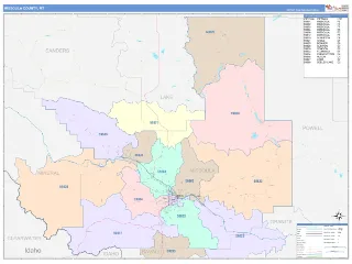 Missoula County, MT ColorCast style ZIP Code wall map