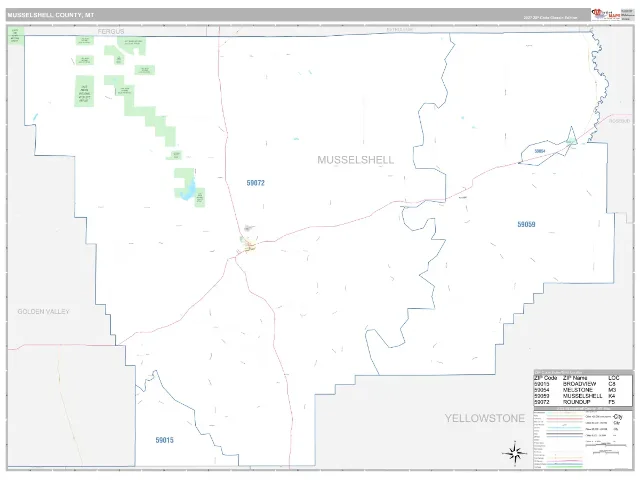 Musselshell County, MT ZIP Code Wall Map, Classic style