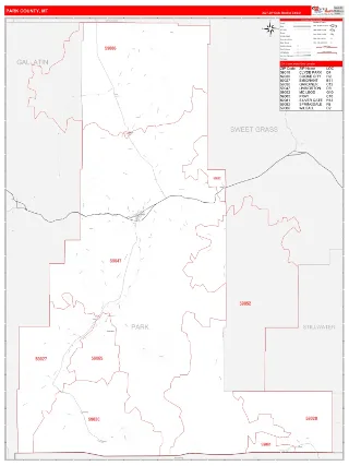 Park County, MT RedLine style ZIP Code wall map