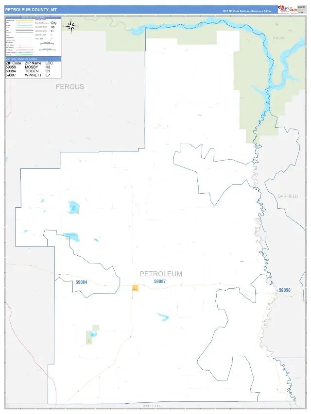 Petroleum County, MT ZIP Code Wall Map, Business Reference style