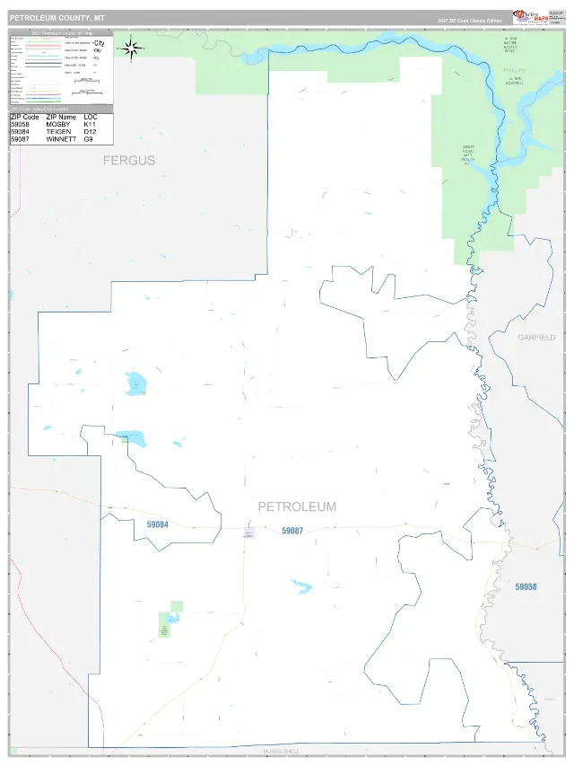 Petroleum County, MT ZIP Code Wall Map, Classic style