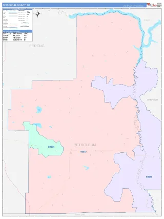 Petroleum County, MT ColorCast style ZIP Code wall map
