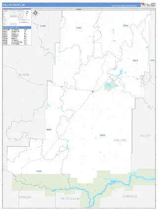 Phillips County, MT Business Reference style ZIP Code wall map