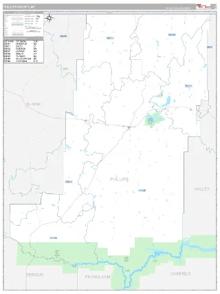 Phillips County, MT Classic style ZIP Code wall map