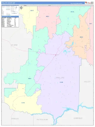 Phillips County, MT ColorCast style ZIP Code wall map