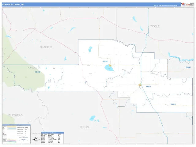 Pondera County, MT ZIP Code Wall Map, Business Reference style