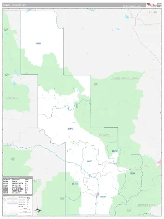 Powell County, MT Classic style ZIP Code wall map