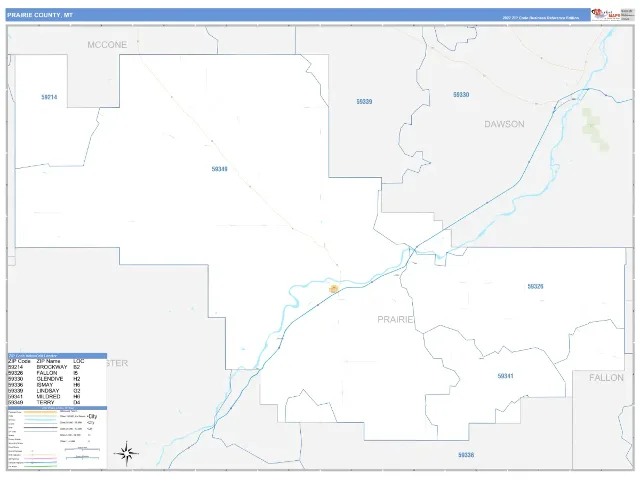 Prairie County, MT ZIP Code Wall Map, Business Reference style