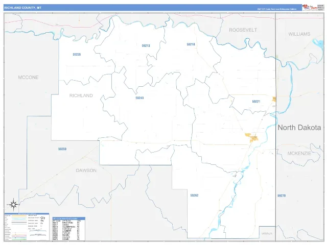 Richland County, MT ZIP Code Wall Map, Business Reference style