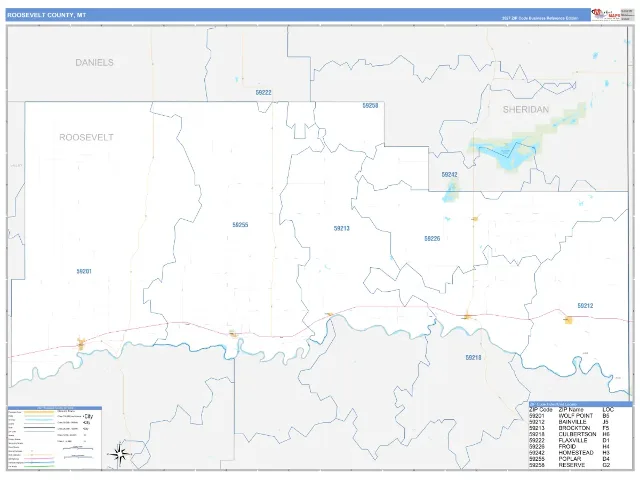 Roosevelt County, MT ZIP Code Wall Map, Business Reference style