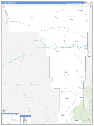 Rosebud County, MT Business Reference style ZIP Code wall map