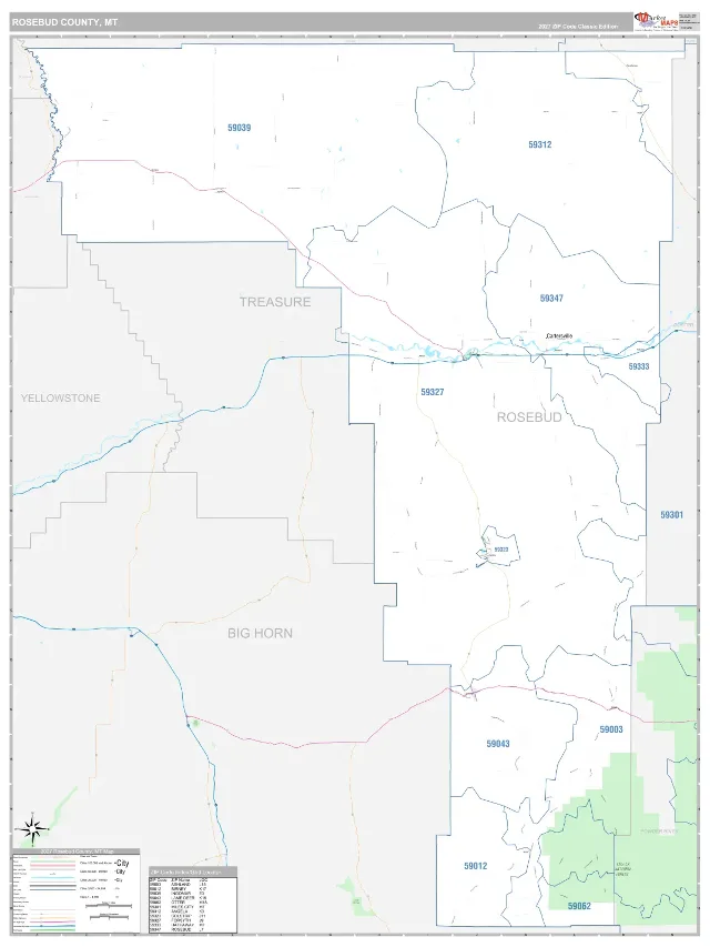Rosebud County, MT ZIP Code Wall Map, Classic style