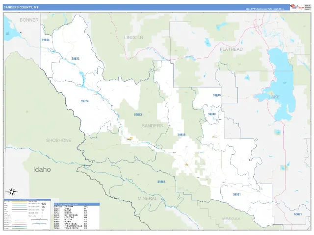 Sanders County, MT ZIP Code Wall Map, Business Reference style