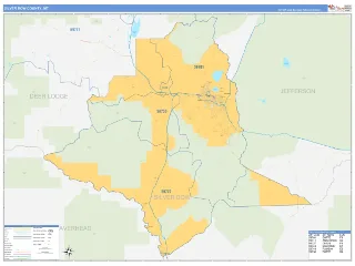 Silver Bow County, MT Business Reference style ZIP Code wall map