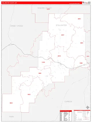 Stillwater County, MT RedLine style ZIP Code wall map